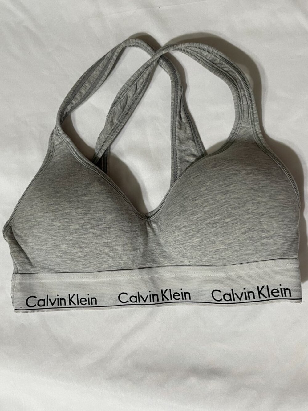 Calvin Klein Light Gray Sports Bra with logo, Size Small, with built in padding